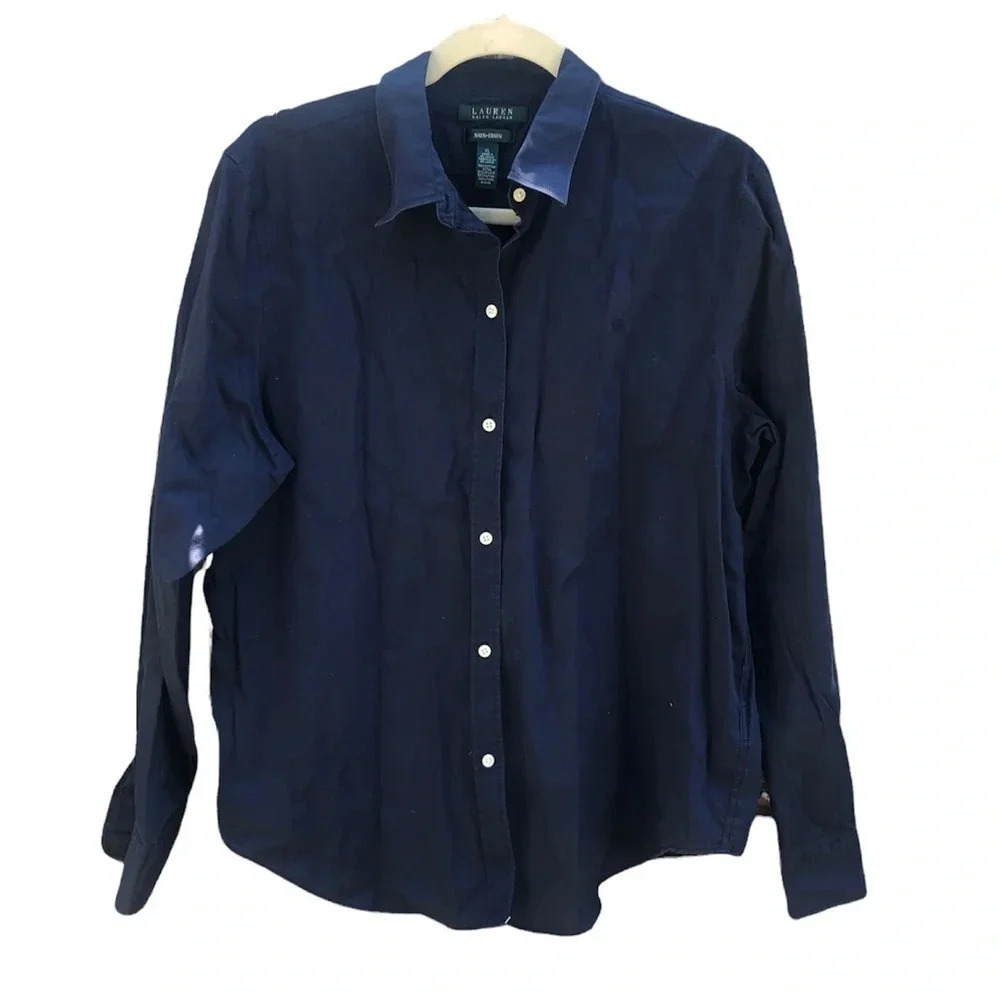 LAUREN RALPH LAUREN NAVY BLUE NON IRON BUTTON DOWN SHIRT